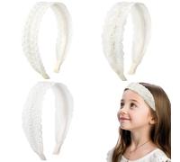 Thinslimer Paquete de 3 diademas blancas de encaje para mujeres y niñas, diadema de encaje vintage, accesorios para el cabello para mujer, diademas anchas bohemias para cabello de mujer