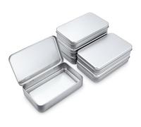 Thintinick Juego de 6 cajas rectangulares de metal vacías con bisagras para necesidades básicas, organizador de almacenamiento para el hogar, 15 x 9 x 3 cm (plata)