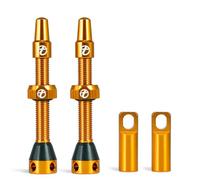 Thinvik válvula Presta tubeless 48mm - Kit ultraligero de válvulas tubeless para neumáticos - 2 piezas con tapón de aluminio y herramienta extraenúcleos (Naranja)