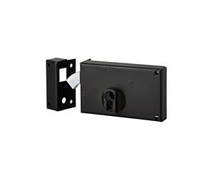 THIRARD - Caja de Cerradura Horizontal en Superficie Doble Entrada con Gancho para Portón - Izquierda - Eje 60 mm - 140 x 83 mm - Negro - Caja y Cerradero de Acero Curvado - Mecanismo de 2 Vueltas