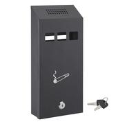 THIRARD - Cenicero de Pared - Acero - Compartimento Extraíble - 325 x 174 x 60 mm - 2 Llaves - Epoxy Negro Granulado - Fijación Mural - Caja Acero - Cierre con Cerradura