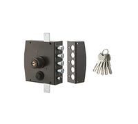 THIRARD - Cerradura de Sobreponer de Doble Entrada para Puerta de Entrada - Caja y Gálibo Acero - Cierre a Tres Puntos - 154 x 140 mm - 3 Puntos - Derecha - 5 Llaves - Negro