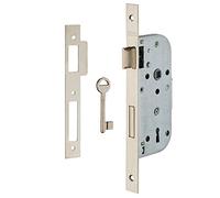 THIRARD - Cerradura Embutida con Llave para Puerta de Dormitorio - 1/2 Vuelta - Eje 40 mm - Borde Cuadrado - Caja de Acero - Frente de Acero - Pestillo Aleación Zinc - Placa Plana - 1 Llave - Gris