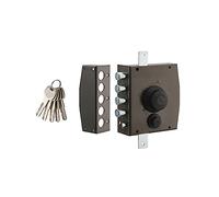 THIRARD - Cerradura en Superficie con Botón para Puerta de Entrada - Izquierda - 3 Puntos - Caja y Contraplatina de Acero - Cierre a Tres Puntos - 154 x 140 mm - Negro - 5 Llaves Incluidas