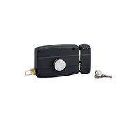 THIRARD - Cerradura en Superficie con Botón para Puerta de Garaje de Batiente - Derecha - 140 x 90 mm - Eje 70 mm - Negro - 3 Llaves - Caja y Gálibo de Acero Estampado - Cilindro de Seguridad