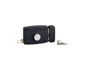 THIRARD - Cerradura en Superficie con Botón para Puerta de Garaje de Batiente - Derecha - 140 x 90 mm - Eje 70 mm - Negro - 3 Llaves - Caja y Gálibo de Acero Estampado - Cilindro de Seguridad