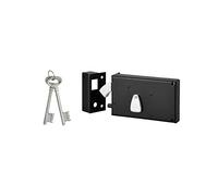 THIRARD - Cerradura Horizontal 4 Gorjas en Superficie con Llave de Gancho para Portón - Izquierda - Eje 58 mm - 140 x 82 mm - Negro - 2 Llaves - Caja y Cerradero de Acero Curvado