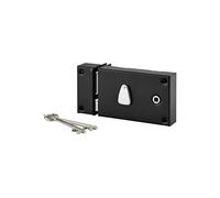 THIRARD - Cerradura horizontal con aplique, 6 ranuras para entrada - Izquierda - Eje 56 mm - Cuadrado 7 mm - 140 x 88 mm - Negro - 2 Llaves - Caja y Pasador de Acero Cambrado - Mecanismo de 6