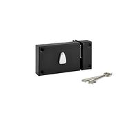 THIRARD - Cerradura Horizontal de Sobreponer 6 Gorjas con Llave para Puerta de Trastero - Solo Pestillo - Derecha - Eje 64 mm - 140x88 mm - Negro - 2 Llaves - Caja y Cerradero de Acero Curvado