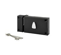 THIRARD - Cerradura Horizontal de Sobreponer 6 Gorjas con Llave para Puerta de Trastero - Solo Pestillo - Izquierda - Eje 64 mm - 140x88 mm - Negro - 2 Llaves - Caja y Cerradero de Acero Curvado
