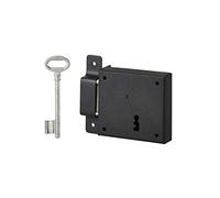 THIRARD - Cerradura horizontal de superficie con llave para puerta de sótano, pestillo simple, apertura a la izquierda, distancia entre ejes de 50 mm, 85x76 mm, color negro, 1 llave.