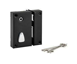 THIRARD - Cerradura vertical con aplique 6 ranuras para entrada - Derecha - Eje 45 mm - Cuadrado 7 mm - 75 x 130 mm - Negro - 2 llaves - Baúl y pasador de acero incrustado - Mecanismo de 6 gargantas