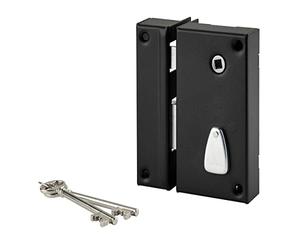 THIRARD - Cerradura vertical con aplique, 6 ranuras, para entrada izquierda, eje 45 mm, cuadrado 7 mm, 75 x 130 mm, negro, 2 llaves incluidas, maletero y pasador de acero recubierto