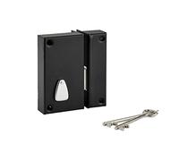 THIRARD - Cerradura Vertical de Sobreponer 6 Gorges con Llave para Puerta de Trastero - Solo Pestillo - Derecha - Eje 45 mm - 75x130 mm - Negro - Caja y Cerradero de Acero Curvado - 2 Llaves Incluidas