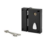 THIRARD - Cerradura Vertical de Sobreponer con Llave y Manija para Portón - Izquierda - Eje 45 mm - 75 x 130 mm - Negro - 2 Llaves - Caja y Contraplaca de Acero Curvado - Mecanismo de 6 Guardas