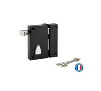 THIRARD - Cerradura Vertical en Superficie 6 Guardas con Tirador para Entrada - Derecha - Eje 45 mm - Cuadrado 7 mm - 75 x 130 mm - Negra - Caja y Gálibo de Acero Curvado - 2 Llaves Incluidas