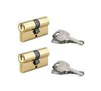 THIRARD - Cilindro de Cerradura Doble Entrada STD - Latón - Mecanismo de 5 Pasadores - 30 x 30 mm - Amarillo/Dorado - Pack de 2 - Panneton Anti-Arranque - Incluye 3 Llaves Dentadas