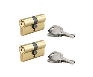 THIRARD - Cilindro de Cerradura Doble Entrada STD - Latón - Mecanismo de 5 Pasadores - 30 x 30 mm - Amarillo/Dorado - Pack de 2 - Panneton Anti-Arranque - Incluye 3 Llaves Dentadas