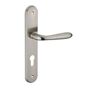 THIRARD - Conjunto de Manillas para Puerta de Entrada Athena - Acero Embutido - Uso con Cilindro - Cuadrado 7 mm - Entraxes 195 mm - Acabado Níquel Cepillado - Gris