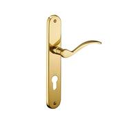 THIRARD - Conjunto de Manillas para Puerta de Entrada Marianne - Latón Embutido - Agujero para Cilindro - Cuadrado 7 mm - Entr'Ejes 195 mm - Acabado Latón Pulido - Amarillo/Dorado