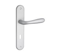 THIRARD - Juego de Manillas para Puerta de Dormitorio Goccia con Agujero para Llave - Cuadrado 7 mm - Entre Ejes 195 mm - Cromo Satinado - Placas de Aluminio Embutido - Manillas de Aluminio - Gris