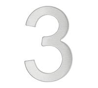 THIRARD - Número 3 Adhesivo - Acero Inoxidable - Resistente a Intemperie - Adhesivo 3M Potente - Altura 76 mm - Gris - Diseño Elegante - Aplicaciones Decorativas