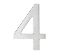 THIRARD - Número 4 Adhesivo - Acero Inoxidable - Resistente a Intemperie - Adhesivo 3M Potente - Altura 76 mm - Gris - Diseño Elegante - Aplicaciones Decorativas