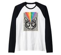 Third Eye Cat Rainbow Rays Trippy Optical Camiseta Manga Raglan