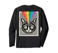 Third Eye Cat Rainbow Rays Trippy Optical (Parte Trasera de Arte) Manga Larga