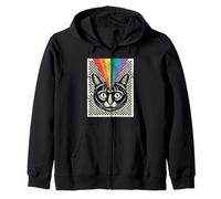 Third Eye Cat Rainbow Rays Trippy Optical Sudadera con Capucha