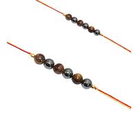 THIRD EYE CRYSTALS Indian Rakhi para Brother Reiki Crystal Gemstone Hematite y Tiger Eye Bracelet Rakhi Set Puja Thali Gifts Multi Round Beads Hindu Bracelet Raksha Bandhan Gift