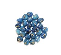 THIRD EYE CRYSTALS Piedras rúnicas Alfabeto de runas grabadas Ónix azul en cristales de palma Piedras preciosas de chakras naturales Reiki Conjunto de piedras caídas Conjunto de regalo de símbolo