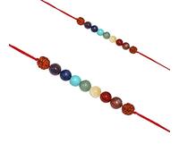 THIRD EYE CRYSTALS Rakhi Puja Thali Pulseras indias hechas a mano Rakhi Set 7 Chakra Piedras preciosas Cristal Reiki Piedra Pulsera hindú de múltiples cuentas Cuentas redondas Pulsera de hilo Regalos