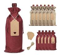 thirei Bolsa de Vino de Arpillera, 12 Piezas Bolsas de Vino de Yute con Cordón, Bolsa de Botella Reutilizable con Etiqueta y Cuerda de Yute para Regalos de Celebración y Decoraciones de Fiesta