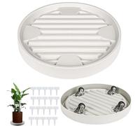 thirei Support Plante Roulette 22 CM, 2 pièces,Support de Plantes Rond, Avec 4 Dessous de plat à roulettes, 20 étiquettes pour plantes, pour le Jardin Potager, Pots de Fleurs (Beige)