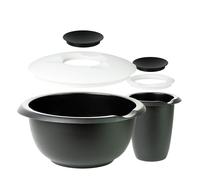 Thiru Bol para mezclar y hornear con tapa antisalpicaduras - Cuencos de Mezcla - Tazones Antideslizante y sin BPA - Fabricado en Alemania (negro, doble pack - 3,5 l y cacerola)
