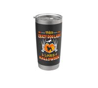 This Crazy Dog Lady Little lion dog Loves Halloween Vaso térmico de acero inoxidable de doble pared