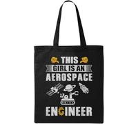 This Girl is an Aerospace Engineer Space Exploration Saturn Graphic - Bolsa de algodón ecológico natural, color negro, Black, Talla única