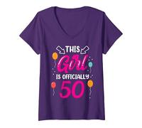 This Girl Is Official 50 Age Old Cumpleaños Niñas Años Camiseta Cuello V, Mujer, Morado, M