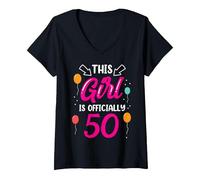 This Girl Is Official 50 Age Old Cumpleaños Niñas Años Camiseta Cuello V, Mujer, Negro, S