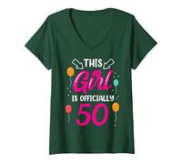 This Girl Is Official 50 Age Old Cumpleaños Niñas Años Camiseta Cuello V, Mujer, Verde Bosque, M