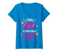 This Girl Is Official 50 Age Old Cumpleaños Niñas Años Camiseta Cuello V, Mujer, Zafiro, L