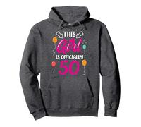 This Girl Is Official 50 Age Old Cumpleaños Niñas Años Sudadera con Capucha, Unisex para Adultos, Jaspeado Oscuro, L