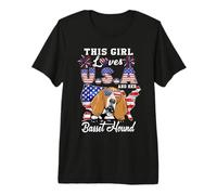 This Girl Loves USA and Her Dog 4th of July Basset Hound Camiseta Premium