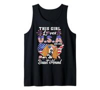 This Girl Loves USA and Her Dog 4th of July Basset Hound Camiseta sin Mangas