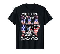 This Girl Loves USA and Her Dog 4th of July Border Collie Camiseta