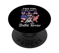 This Girl Loves USA and Her Dog 4th of July Boston Terrier PopSockets PopGrip Adhesivo