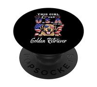 This Girl Loves USA and Her Dog 4th of July Golden Retriever PopSockets PopGrip Adhesivo