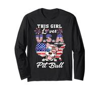 This Girl Loves USA and Her Dog 4th of July Pit Bull Lover Manga Larga