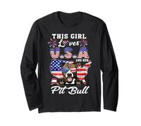 This Girl Loves USA and Her Dog 4th of July Pit Bull Lover Manga Larga